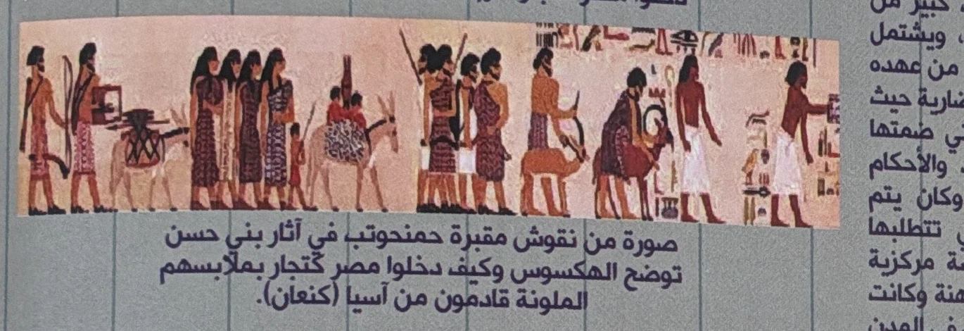 Travelers in colorful clothing at Beni Hasan, identified by the author as Hyksos merchants