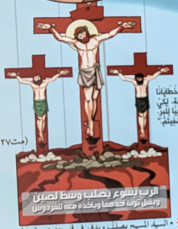 Jesus is crucified between two thieves. Matthew 27.
